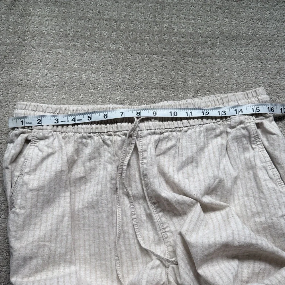 H&M Taupe Striped Linen Blend Drawstring Waist Pants Medium